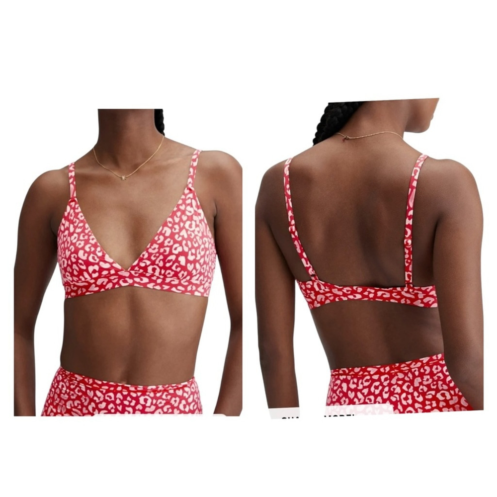 Fabletics Naked Feel Triangle Bralette Size XL Haute Red Leopard Kiss NWT